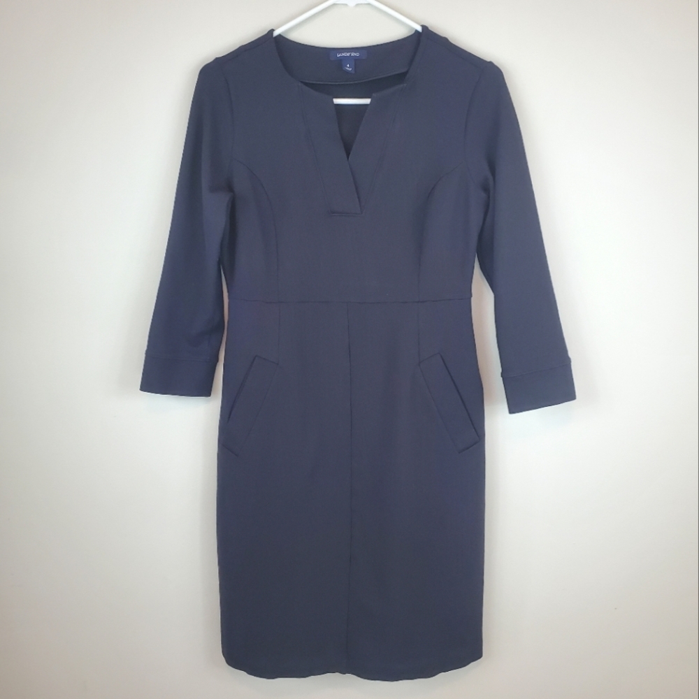 Lands' End Size 4 Black Three-Quarter Sleeve Dress With Pockets